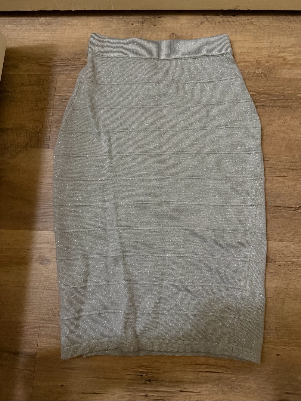 Shimmer Knit Pencil Skirt - Light Silver
